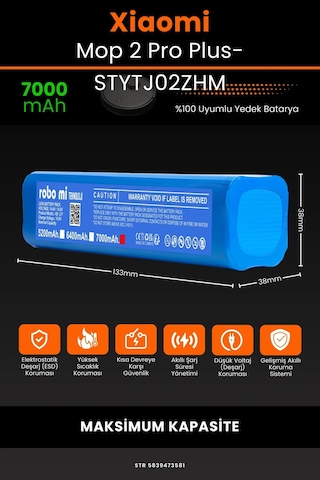 Xiaomi Mop Pro2+ 3D STYTJ02ZHM 7000mAh Robot Süpürge Bataryası