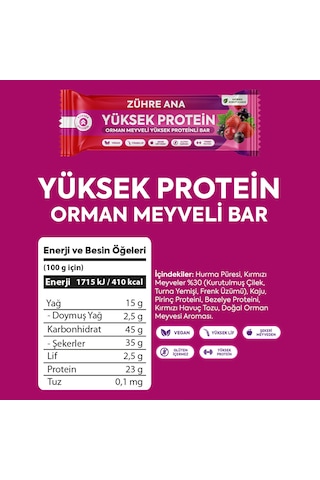Orman Meyveli Yüksek Proteinli Bar, Şeker İlavesiz 40 Gr X 12 Adet
