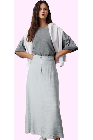 Ersefa Moda Tesettür A-line Düz Desen Günlük Maxi Boy Normal Bel Dokuma Gri