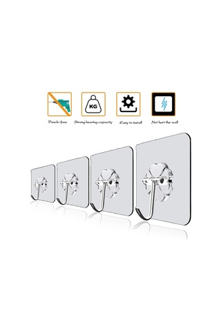 MSO 5 Adet Süper Güçlü Pratik Paslanmaz Kanca Askı Şeffaf