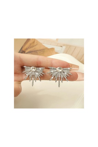 Shinee Gümüş Renkli Parıltılı Şık Işıltılı Zirkon Taşlı Özel Tasarım Kanat Desenli Rhinestone Küpe Siyah