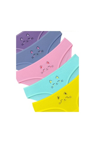 Alya Underwear Kedi Baskılı Pamuklu Kız Çocuk Külot, Renkli Slip Külot Çok Renkli P62