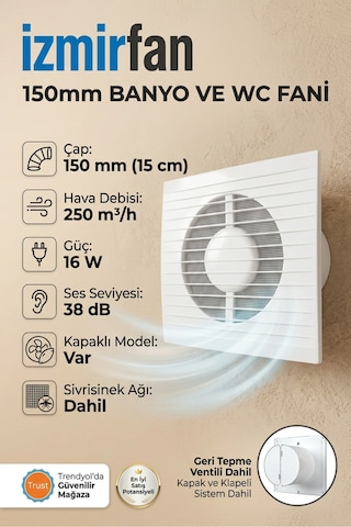 Refined 150 Bd 15 Cm Kapaklı Banyo Wc Aspiratör Havalandırma Fanı Sessiz