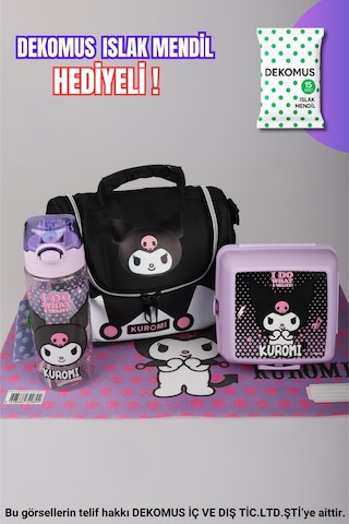 X Dekomus Lisanslı Kuromi Dark Delight Collection Beslenme Çantası,beslenme Kabı,matara Ve Beslenme Örtüsü Seti Altın