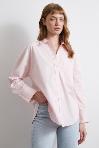 Never More Oversize Pamuklu Gömlek Pembe Pembe