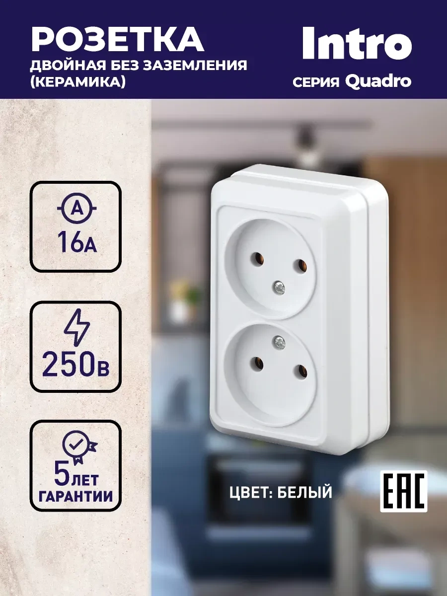 Intro Quadro Yüzeye Monteli Çift Çıkışlı Topraklamasız Priz 16a-250v 262136480 2-203-01