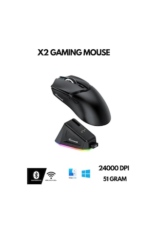 X2 Kablosuz 3 Modlu 24.000dpı Oyuncu Mouse Paw3311 Sensör Şarj İstasyon Grip Tape Ve Skatez Diğer