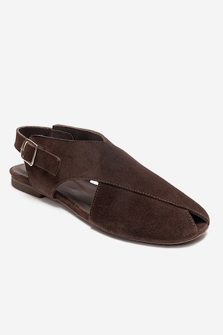 Luvishoes Monaro Kahverengi Süet Hakiki Deri Kadın Sandalet