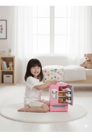 Pilli Işıklı Duman Atan Oyuncak Mini Eğitici Evcilik Oyuncak Buzdolabı Seti