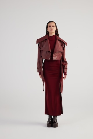 Holly Lolly Crop Model Astarlı Kemerli Neeko Deri Ceket Bordo