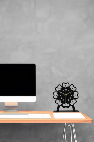 Mercan Model Metal Lazer Kesim Akar Sessiz Mekanizmalı Masa Saati Siyah