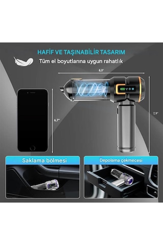 Kablosuz Araç İçi Süpürge 20.000pa Basınçlı Üfleme Ve Çekme Süpürgesi 12 Parçalı Temizleme Seti Gri