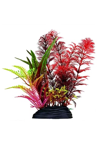 Plastik Yapay Akvaryum Bitkisi Dekoru 20 Cm Büyük Karışık Kırmızı