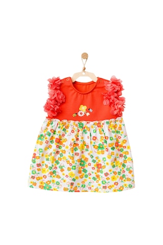 Andywawa Kız Bebek Çiçek Motifli Kolları Tüllü Elbise AC21835R