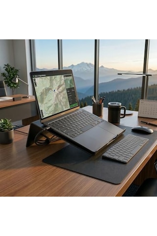 Metal Laptop Standı Macbook Laptop Standı Dizüstü Bilgisayar Yükseltici Stand Notebook Standı Soğutmalı Ergonomik Laptop Yükseltici Masaüstü Stand Siyah