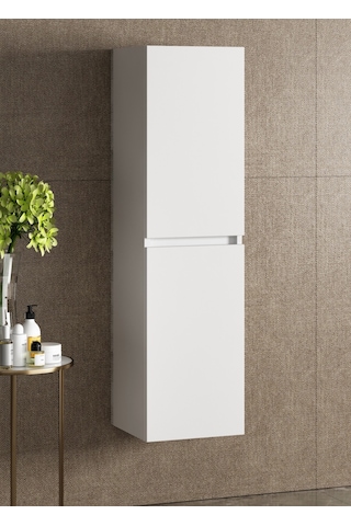 Banyo Boy Dolabı Çamaşır Sepetli 130 Cm Parlak Beyaz