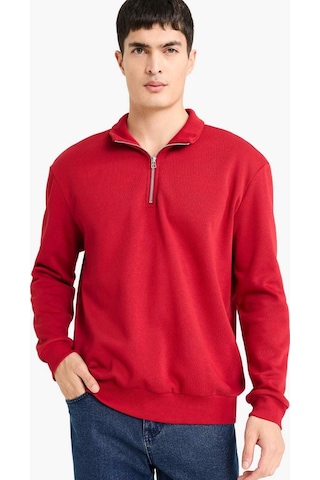 Defacto Regular Fit Dik Yaka Yarım Fermuarlı Basic Düz Sweatshirt X7405az25aurd349 Kırmızı-rd349