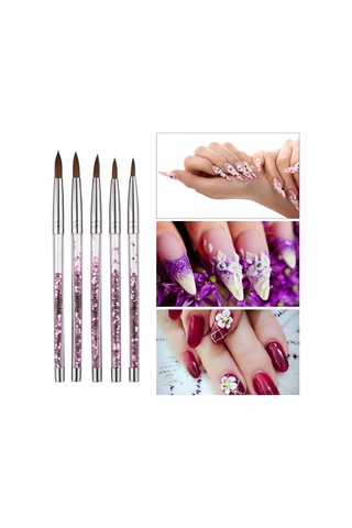 Hfambition 5'li Oje Fırçası Seti - 3d Çiçek, Akrilik Tırnak Ve Boyama İşlemleri İçin Nyon Fiber Fırçalar