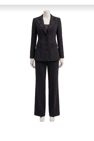 Orvelia Yaka Ve Cep Kristal İşlemeli Tailored Magenta Blazer Ceket Ve Pantolon Takım siyah