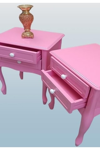 Komodin 2adet 90358 Klasik Kayın Aslan Ayak Parlak Pembe Lake Çift Çekmece Elyapım