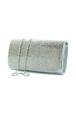 Erkan Saçmacı Lame Degrade Kristal Taşlı Zincir Askılı Manyetik Kapaklı Abiye El Çantası Lame