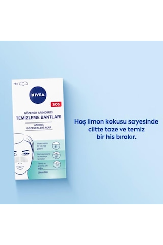Nıvea Siyah Nokta Temizleyici Burun T-bant, Gözenek Arındırıcı, Derinlemesine Temizlik, Limon Özü, 4 Adet Sku: Smg8690010387028