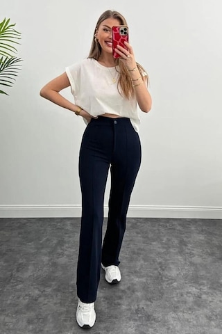 Lacivert Yüksek Bel Likralı Palazzo Pantolon Lacivert