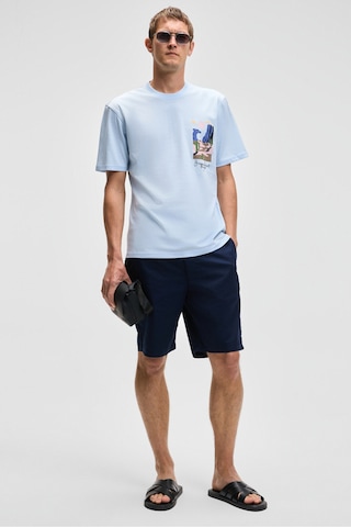 Grımelange SONORA Erkek Baskı Detaylı %100 Organik Pamuk Regular Fit Kısa Kollu Mavi T-Shirt