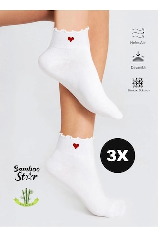 Bambu Kadın Fırfırlı Patik Lastiksiz Dikişsiz Çorap 3lü Paket