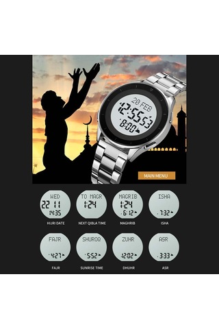 Skmeı 2300 Kıble Yönü Göstergesi Dijital Saat Işıklı Yer İşareti Fonksiyonu Elektronik Saat - Gümüş