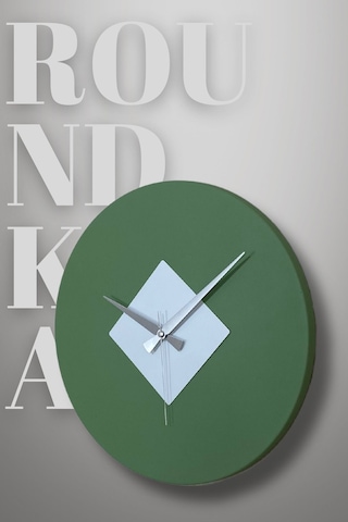 Roundka Model Metal Sıvama Akar Sessiz Mekanizmalı Duvar Saati 40 40 Cm Yeşil Beyaz