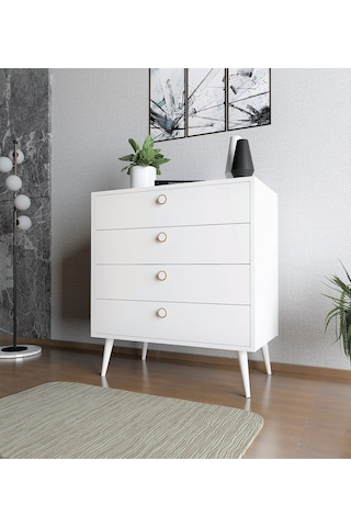 Floradesign Zen Şifonyer / Çok Amaçlı Dolap/ Çekmeceli Şifonyer / Kapaklı Şifonyer / 4 Çekmeceli Şifonyer 80cm Beyaz