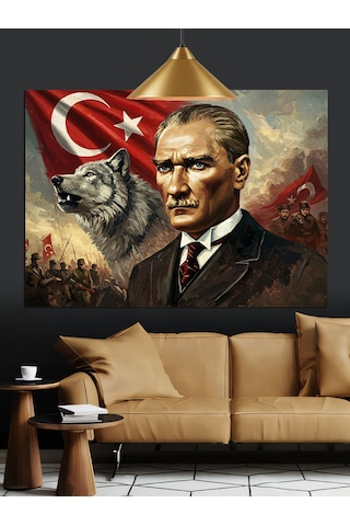 Atatürk Ve Kurt Resmi Dekoratif Kanvas - Mdf Ahşap Tablo