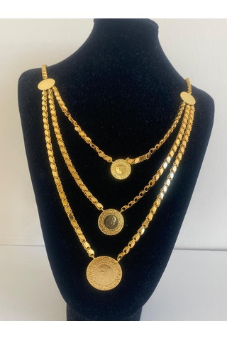 Altın Görünümlü Halep Zincirli Kolye Gold