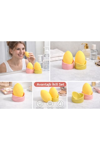 Makyaj Süngeri Standı İkili Set Kozmetik Standı Beauty Blender Tutucu Makyaj Organizeri Çok Renkli