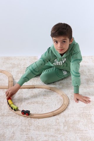 Erkek Çocuk Kapşonlu Eşofman Takımı Smile Baskılı Ribanalı F11 Yeşil