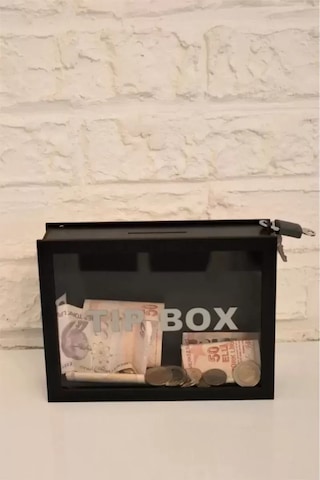 Kumbara Ahşap Önü Şeffaf Pleksili Özel Yapım Kilitli Siyah Tip Box Cn