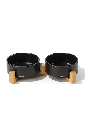 M-pets Opera Bamboo Standlı Seramik Mama Kabı 2x350ml Siyah
