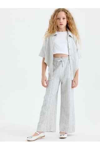 Çikoby Kız Çocuk Yazlık Gömlek Bluz Pantolon Takım-15571 Gri