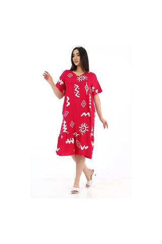 Schık Kadın Viskon Yarım Kol V Yaka Cepli Fırfırlı Elbise Kırmızı Kırmızı