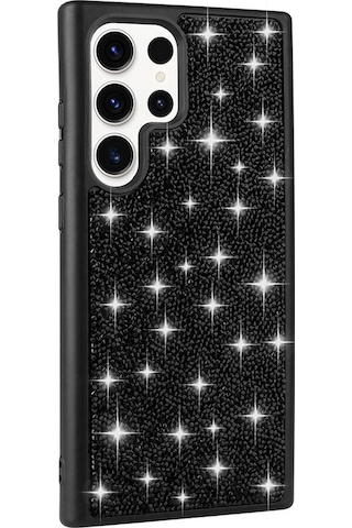 Zore Galaxy S23 Ultra Uyumlu Parlak Taşlı Tasarım Pırlanta Msra Kılıf-siyah Siyah