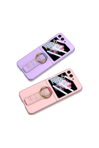 Galxy Uyumlu Z Flip 6 Kılıf Kamera Korumalı Yüzüklü Zore Flip Ring Kıpta Kapak-mor Mor
