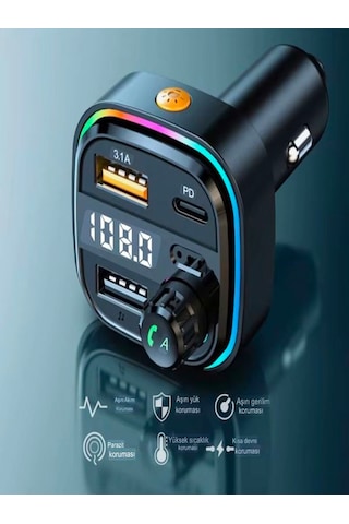 Car-in Bluetooth Wireless 3.1a 2usb Tf Kartlı Type-c Rgb Işıklı A