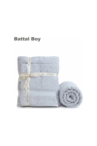 2 Li Battal Boy Banyo Havlu Seti - 100% Pamuk 90x170 Cm + 50x90 Cm Ekstra Yumuşak Emici Havlu Gri