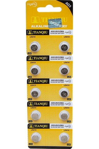 Tianqiu AG3 LR41H/392A Alkalin Düğme Pil 10 x 10'lu
