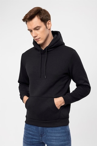 Süvari Oversize Geniş Kesim Pamuklu Yumuşak Dokulu Içi Polarlı Basic Kapüşonlu Sweatshirt Siyah
