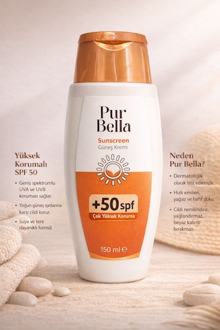 Pur Bella Sun Spf 50+ Güneş Koruyucu Krem 150 Ml Uva Uvb Pa++++ Yüksek Koruma