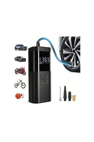Primepickings Taşınabilir Lastik Şişirme 150psı Kablosuz Hava Kompresörü Usb Şarjlı Araç Bisiklet Motor Ve Spor Topları İçin Black