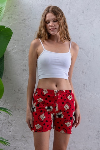 Giysa Kadın Beli Lastikli Desenli Şort Pijama Altı Kırmızı - 2027 Kırmızı