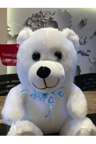 Oturan Beyaz Ayı Peluş Oyuncak 30cm Beyaz